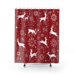 Shower Curtain Merry Christmas Holiday Reindeer Deer - Bluefink