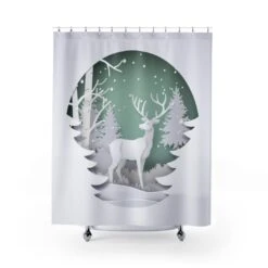 Shower Curtain Reindeer Deer Christmas Holiday - Bluefink