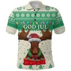 Sweden Christmas Polo Shirt Moose - Beige Green K8 - Bluefink